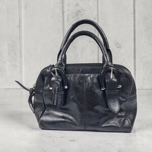 Tula Leather Black Satchel Handbag Double Handle Buckle Detail Zip Top Bag